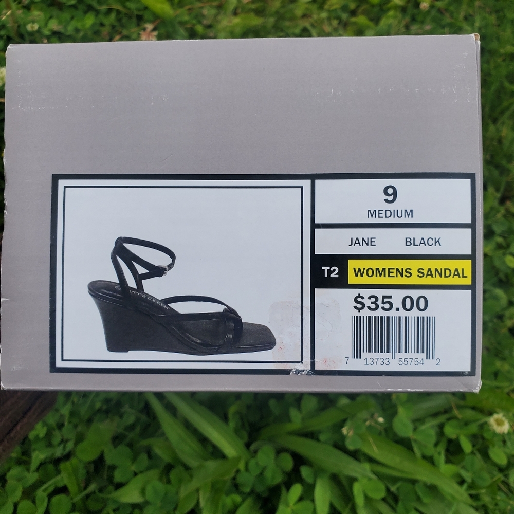 Falls Creek Black Strappy Wedge Sandals - Picture 9 of 11